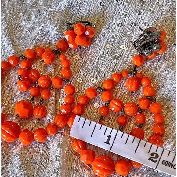 Handmade Colombian Beaded Drop Earrings | Bold Orange - Picture 4 of 4